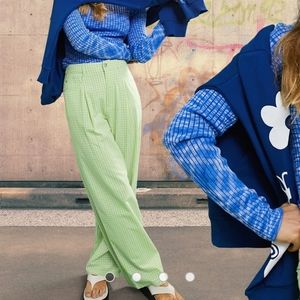 Asos design lime green gingham pants cotton straight leg